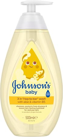 Johnson's Baby Top to Toe Wash (1 x 500 ml), Gentle & Mild Head to Toe Wash for Newborn Care, Newborn Essentials No More Tears, Suitable for Babies First Bath, Kids and Adults