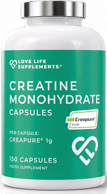Creapure® Creatine Monohydrate Capsules (1 Gram per Capsule) | 150 Capsules (not Powder or Tablets) | 30-50 Servings | Love Life Supplements - 'Clean, Effective, High Quality'