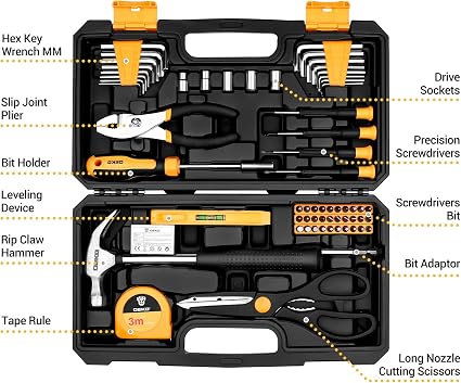 DEKO Tool Kit Set Box 62 Piece Home Repair DIY Tools Basic Hand Toolbox Sets for Home