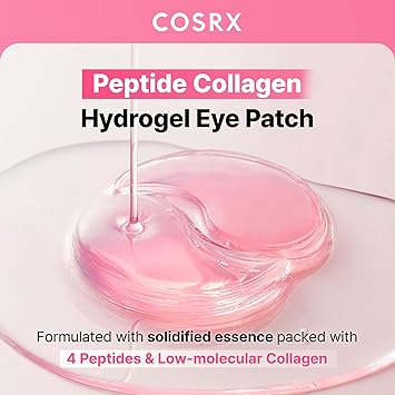 COSRX Pink Peptides Collagen Hydrogel Eye Patch for Puffy Eyes, Cooling & Firming Under Eye Patches with 4-Peptide & Caffeine (60), Depuffing Gel Eye Mask, Korean Skin Care