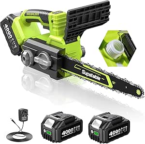 Supstable Electric Chainsaw Cordless 12 Inch, 2×4000mAh Batteries, Brushless Motor, Lightweight Electric Chain Saws with Auto Oiling, Tool-Free Tensioning, Ideal for Garden Wood Cutting & Seniors Use