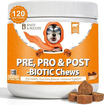 Daily Probiotics for Dogs - 120 Beef Flavored Soft Chews with Natural Pumpkin Powder for Healthy Gut & Sensitive Tummy. Reduces Scooting, Loose Stools, Smelly, Itchy Ears for Small, Medium, Large Dogs