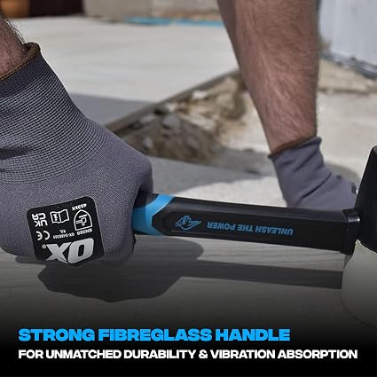 OX Combination Rubber Mallet - 24 oz | Spring-resistant, abrasion-resistant rubber mallet with ergonomic fiberglass handle for tiles and general use.