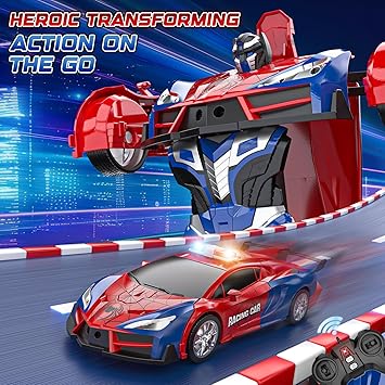 Spider Transform Remote Control Cars for Kids - 2.4GHz RC Police Car for 3 4 5 6 7 8 Year Old Boys, 1:18 Robot Toy Car with One-Key Transformation & 360° Rotation, Kids Christmas Birthday Gift Present