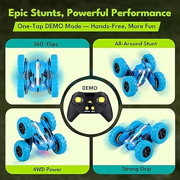 Threeking Remote Control Cars RC Stunt Flip Car Crawler Toys for Kids 6+ | Quick-Swap Modular Battery, Double-Sided Stunt RC Car, Durable, Auto Demo, Soft Lights – Gifts for Boys Girls Ages 6-12