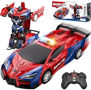 Spider Transform Remote Control Cars for Kids - 2.4GHz RC Police Car for 3 4 5 6 7 8 Year Old Boys, 1:18 Robot Toy Car with One-Key Transformation & 360° Rotation, Kids Christmas Birthday Gift Present