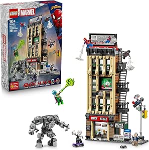 LEGO | Marvel Spider-Man vs. Mysterio: The Daily Bugle Building - Superhero Toy w/a Mech Action Figure & 7 Minifigures - Birthday Gift for 10+ Year Old Boys & Movie Fans - 76342